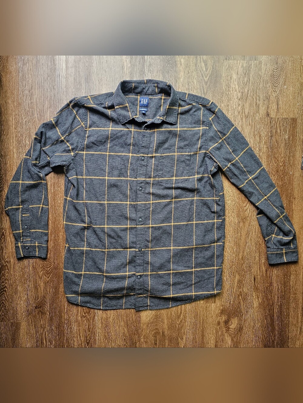 Mens XL Tall XLT Gap Button Down Up Plaid Long Sleeve Shirt Cotton Gray Brown